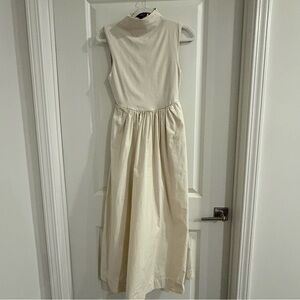 J. Crew Fitted Knit Mock-neck Dress with Poplin Skirt-Cream